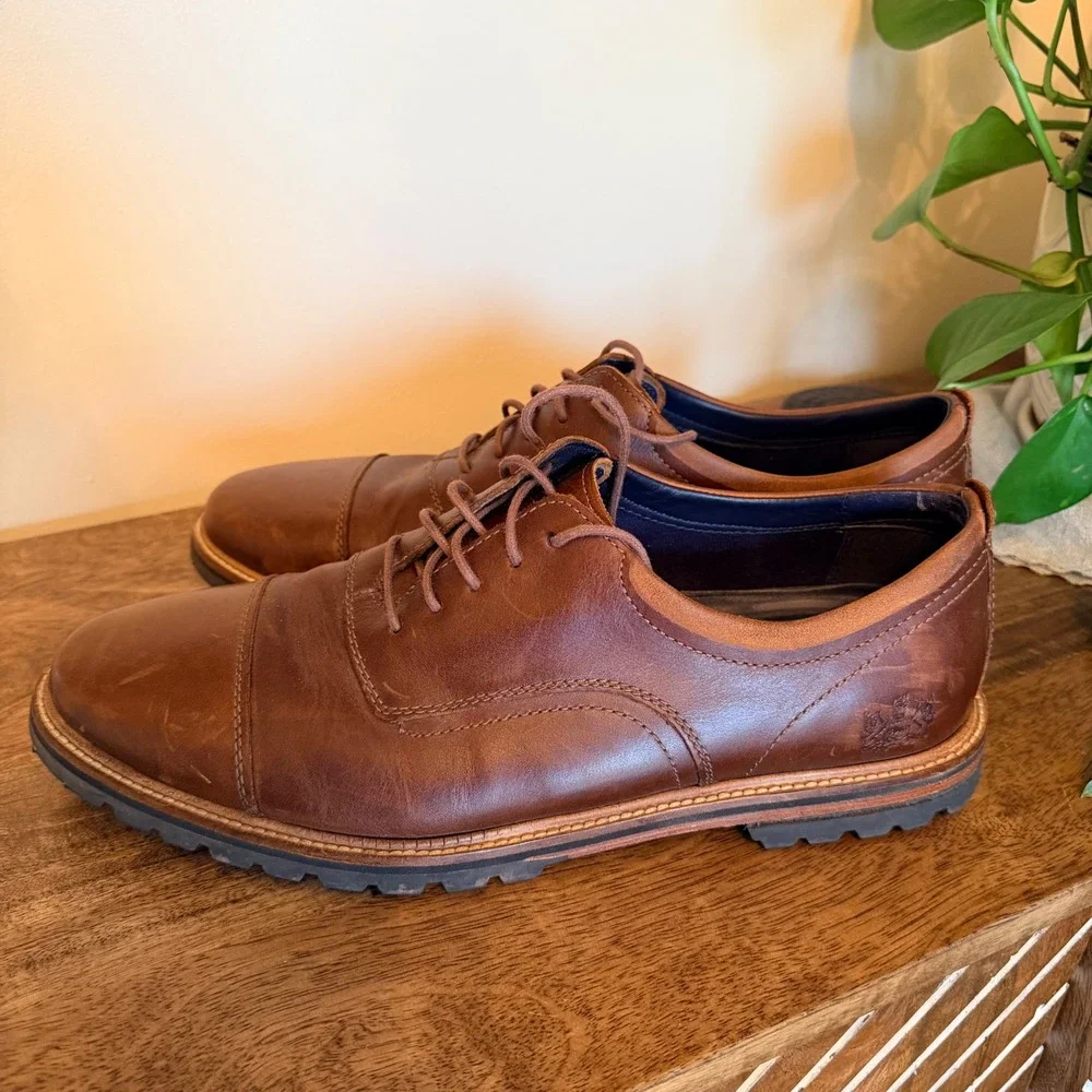 Cole Haan Brown Leather Cap Toe Oxford Rugged Sole Dress Shoes Mens 10.5D Preppy